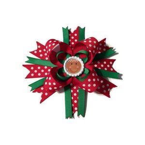 Christmas Gingerbread Red & Green 6" Stacked Boutique Hair Bow